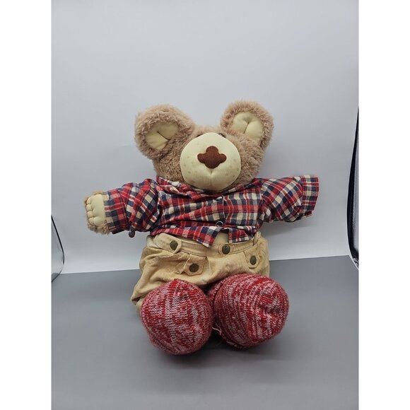 Furskins 20" Plush Bear 1986 Xavier Roberts Flannel Shirt, Corduroy Shorts - Picture 1 of 5